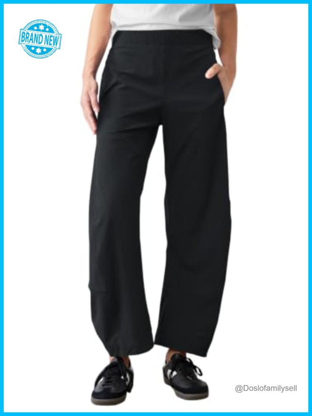 Barrel Travel Pants Elastic Waist Baggy Ankle Pants with Pockets